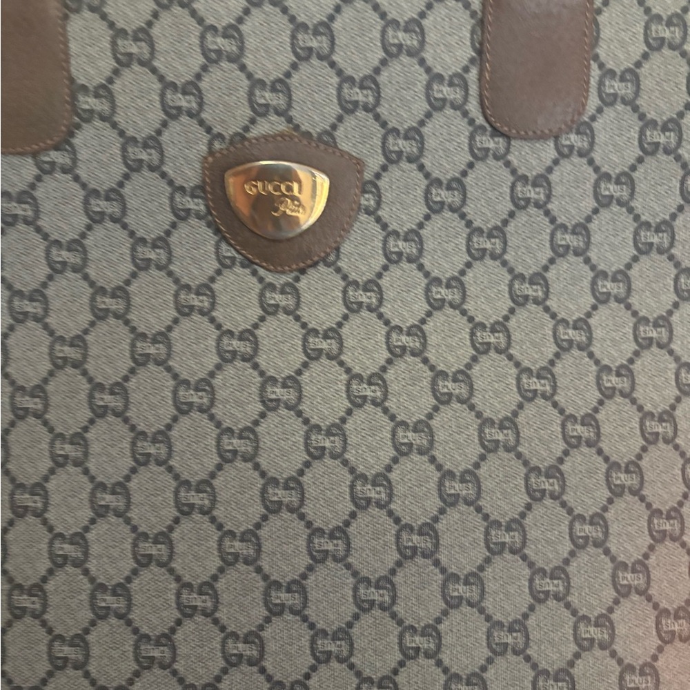 Gucci Monogram Gray and Brown Briefcase